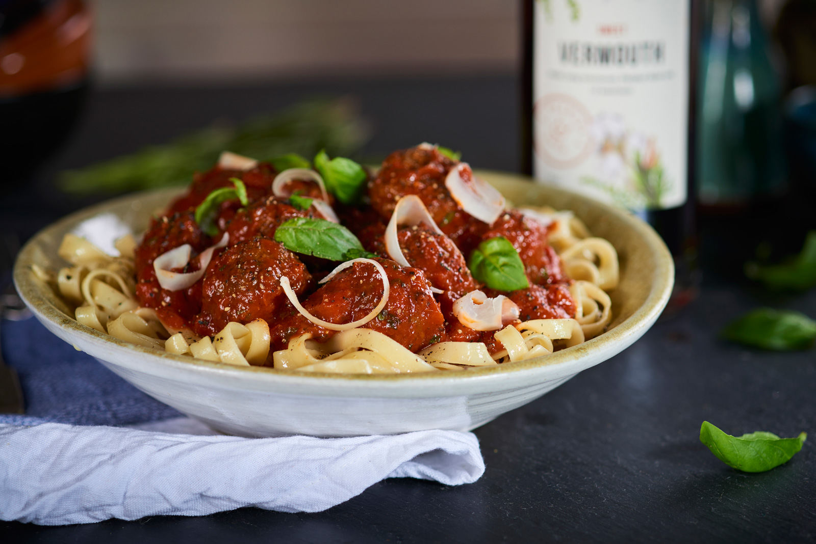 Meatballs & sweet vermouth linguine